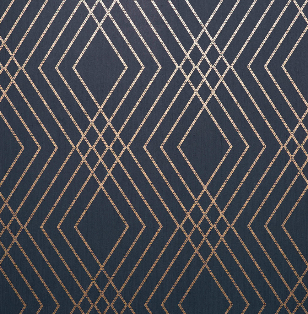 Shard Navy Trellis Wallpaper by Fine Decor Medley Covers about 56.4 square feet Great Britain Unpasted 20.5-in repeat, drop match 20.5-in by 33-ft long roll - Fabric Carolina -