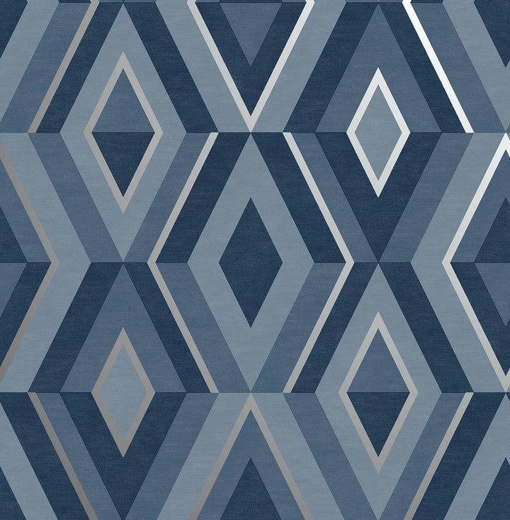 Shard Blue Geometric Wallpaper by Fine Decor Medley Covers about 56.4 square feet Great Britain Unpasted 20.5-in repeat, straight match 20.5-in by 33-ft long roll - Fabric Carolina -