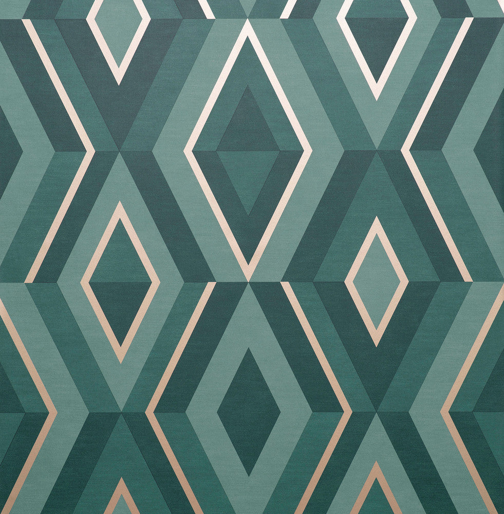 Shard Turquoise Geometric Wallpaper by Fine Decor Medley Covers about 56.4 square feet Great Britain Unpasted 20.5-in repeat, straight match 20.5-in by 33-ft long roll - Fabric Carolina -