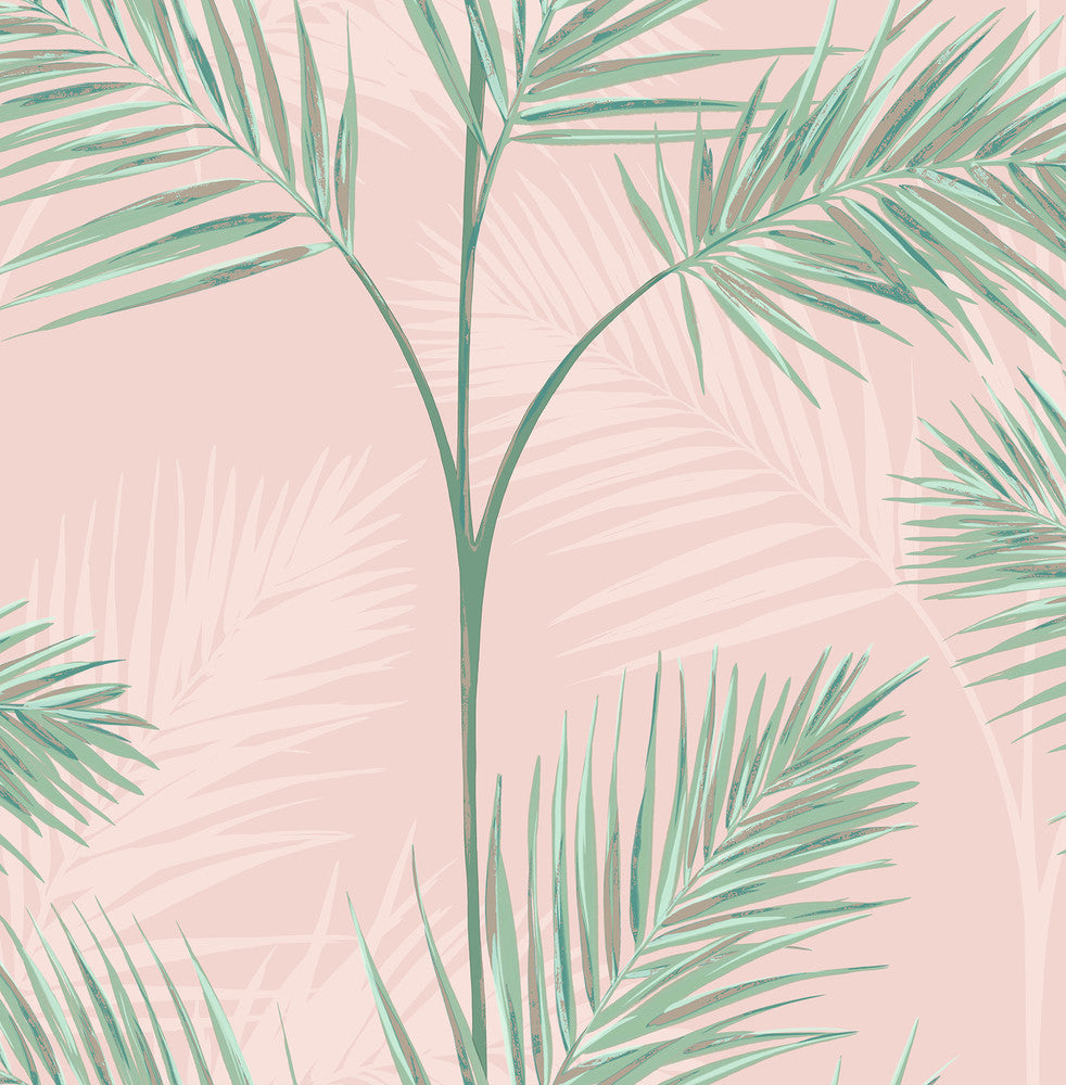 South Beach Blush Fronds Wallpaper by Fine Decor Medley Covers about 56.4 square feet Great Britain Unpasted 20.5-in repeat, drop match 20.5-in by 33-ft long roll - Fabric Carolina -