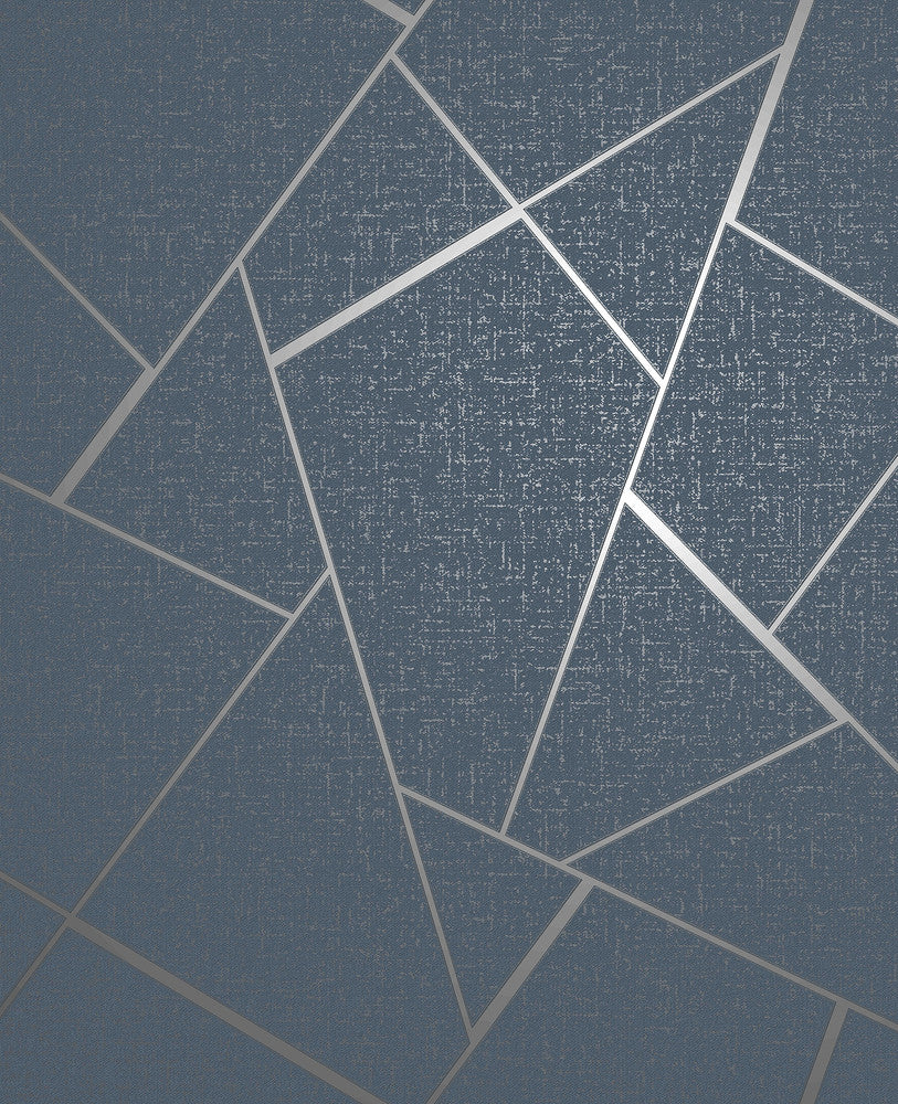 Quartz Navy Fractal Wallpaper by Fine Decor Medley Covers about 56.4 square feet Great Britain Unpasted 25.2-in repeat, drop match 20.5-in by 33-ft long roll - Fabric Carolina -