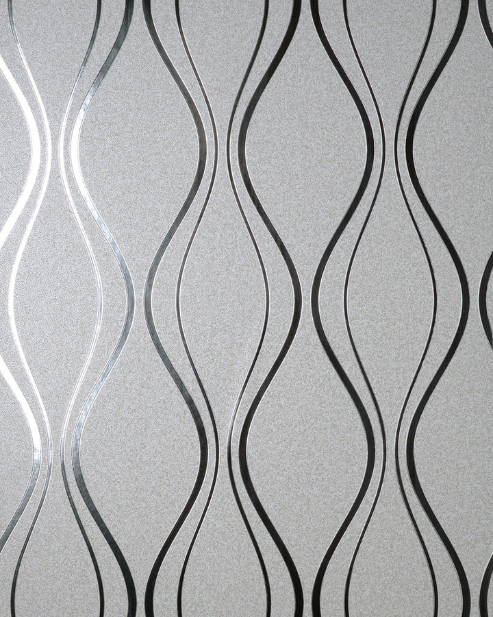 Odie Silver Contour Wave Wallpaper by Fine Decor Medley Covers about 57.5 square feet China Unpasted 20.9-in repeat, straight match 20.9-in by 33-ft long roll - Fabric Carolina -