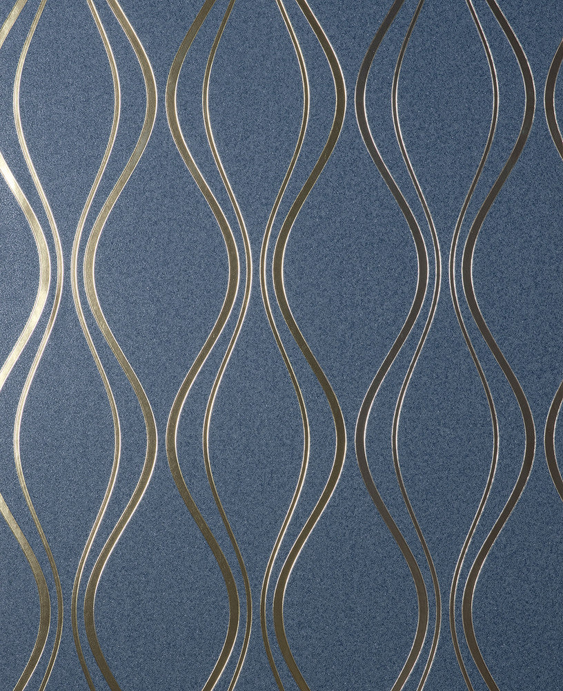 Odie Blue Contour Wave Wallpaper by Fine Decor Medley Covers about 57.5 square feet China Unpasted 20.9-in repeat, straight match 20.9-in by 33-ft long roll - Fabric Carolina -