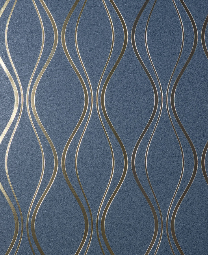 Odie Blue Contour Wave Wallpaper by Fine Decor Medley Covers about 57.5 square feet China Unpasted 20.9-in repeat, straight match 20.9-in by 33-ft long roll - Fabric Carolina -