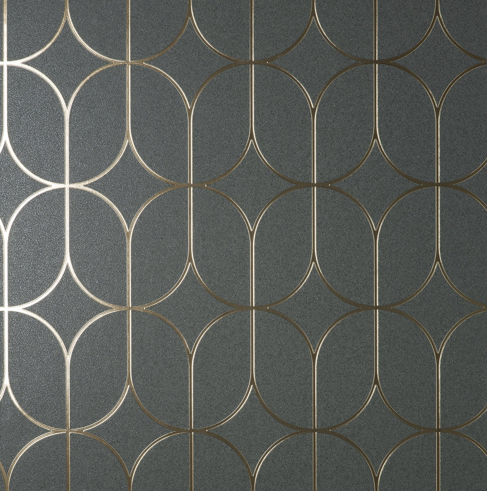 Raye Charcoal Rosco Trellis Wallpaper by Fine Decor Medley Covers about 57.5 square feet China Unpasted 20.9-in repeat, straight match 20.9-in by 33-ft long roll - Fabric Carolina -
