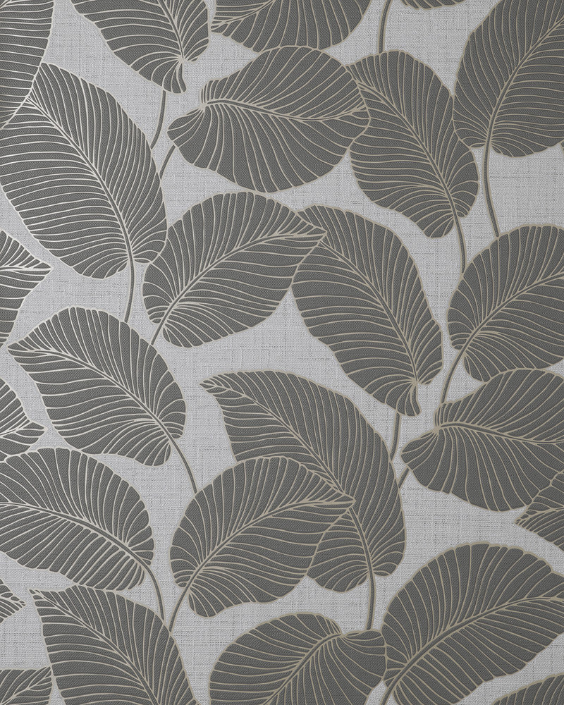 Larson Grey Leaf Wallpaper by Fine Decor Medley Covers about 56.4 square feet Great Britain Unpasted 25.2-in repeat, straight match 20.5-in by 33-ft long roll - Fabric Carolina -
