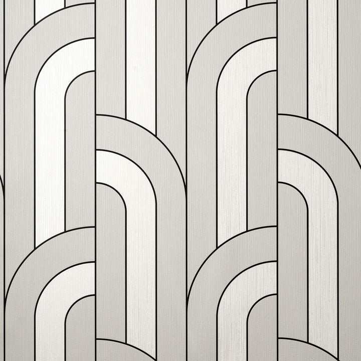 Ezra Platinum Arch Wallpaper by Fine Decor Medley Covers about 56.4 square feet Great Britain Unpasted 12.6-in repeat, straight match 20.5-in by 33-ft long roll - Fabric Carolina -