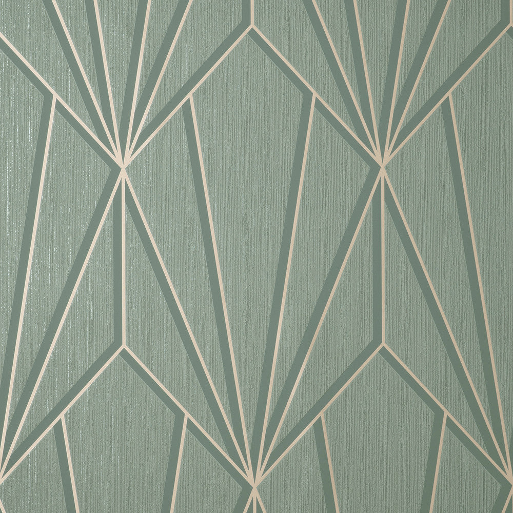 Silas Sage Geo Wallpaper by Fine Decor Medley Covers about 56.4 square feet Great Britain Unpasted 25.2-in repeat, straight match 20.5-in by 33-ft long roll - Fabric Carolina -