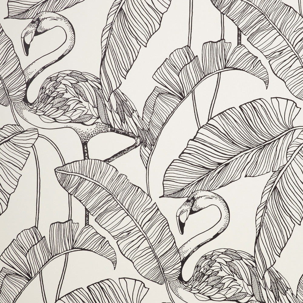 Mulholland White Flamingo Wallpaper by Fine Decor Medley Covers about 56.4 square feet Great Britain Unpasted 20.86-in repeat, straight match 20.5-in by 33-ft long roll - Fabric Carolina -