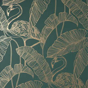 Mulholland Dark Green Flamingo Wallpaper by Fine Decor