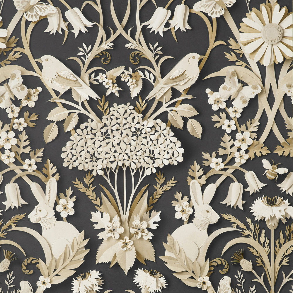 Fae Charcoal Woodland Wallpaper by Fine Decor Medley Covers about 56.4 square feet Great Britain Unpasted 20.86-in repeat, straight match 20.5-in by 33-ft long roll - Fabric Carolina -
