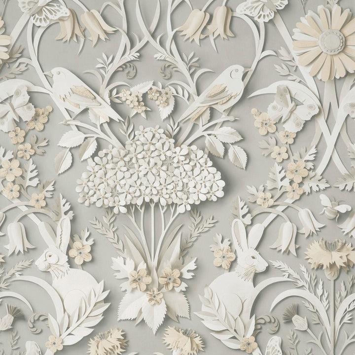Fae Light Grey Woodland Wallpaper by Fine Decor Medley Covers about 56.4 square feet Great Britain Unpasted 20.86-in repeat, straight match 20.5-in by 33-ft long roll - Fabric Carolina -