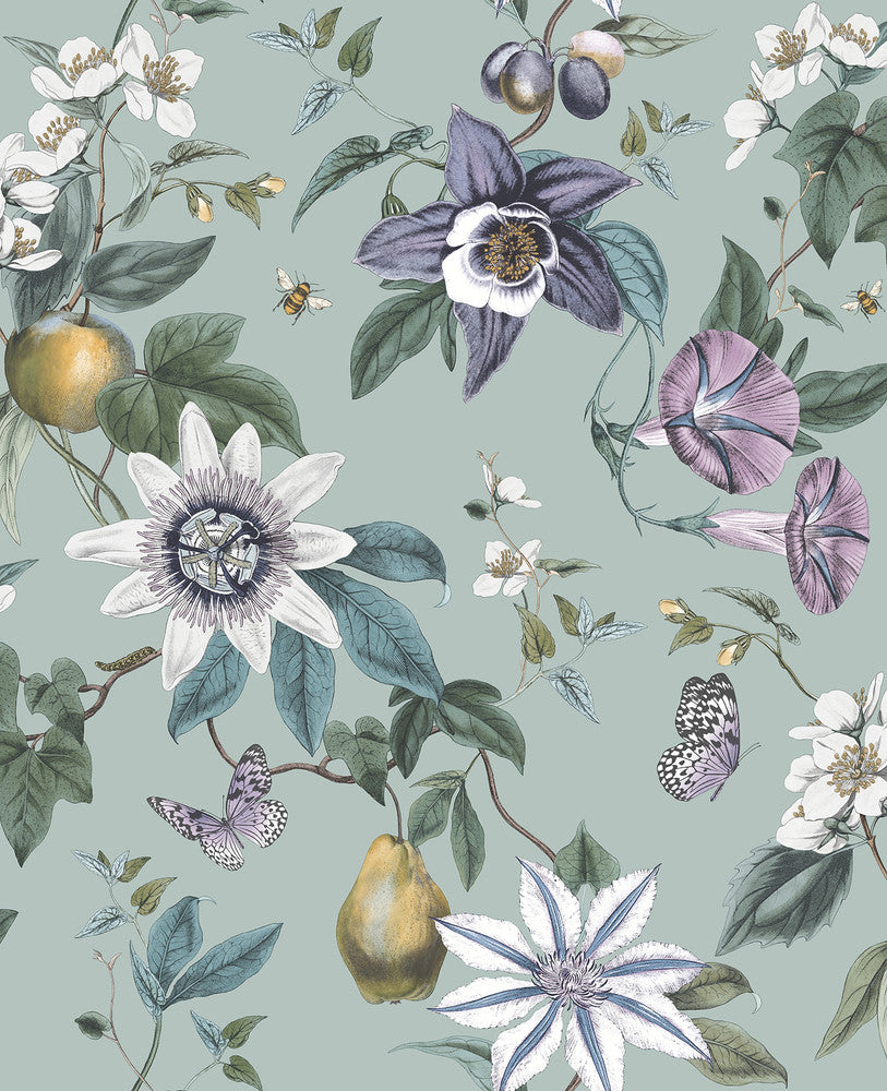Sierra Sage Floral Wallpaper by Fine Decor Medley Covers about 56.4 square feet Great Britain Unpasted 25.2-in repeat, drop match 20.5-in by 33-ft long roll - Fabric Carolina -