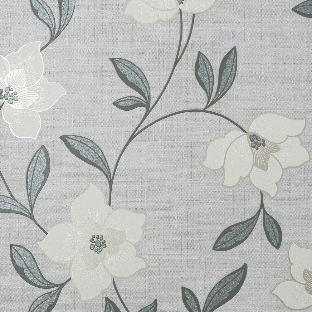 Larson White Floral Wallpaper by Fine Decor Medley Covers about 56.4 square feet Great Britain Unpasted 25.2-in repeat, drop match 20.5-in by 33-ft long roll - Fabric Carolina -