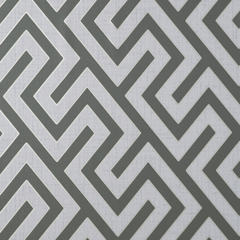 Meander Charcoal Geo Wallpaper by Fine Decor Medley Covers about 56.4 square feet Great Britain Unpasted 25.2-in repeat, drop match 20.5-in by 33-ft long roll - Fabric Carolina -