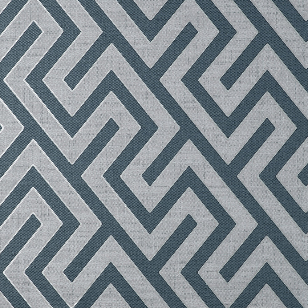 Meander Blue Geo Wallpaper by Fine Decor Medley Covers about 56.4 square feet Great Britain Unpasted 25.2-in repeat, drop match 20.5-in by 33-ft long roll - Fabric Carolina -