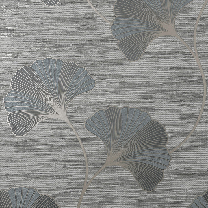 Miya Grey Ginkgo Wallpaper by Fine Decor Medley Covers about 56.4 square feet Great Britain Unpasted 25.2-in repeat, straight match 20.5-in by 33-ft long roll - Fabric Carolina -