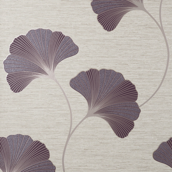 Miya Plum Ginkgo Wallpaper by Fine Decor Medley Covers about 56.4 square feet Great Britain Unpasted 25.2-in repeat, straight match 20.5-in by 33-ft long roll - Fabric Carolina -
