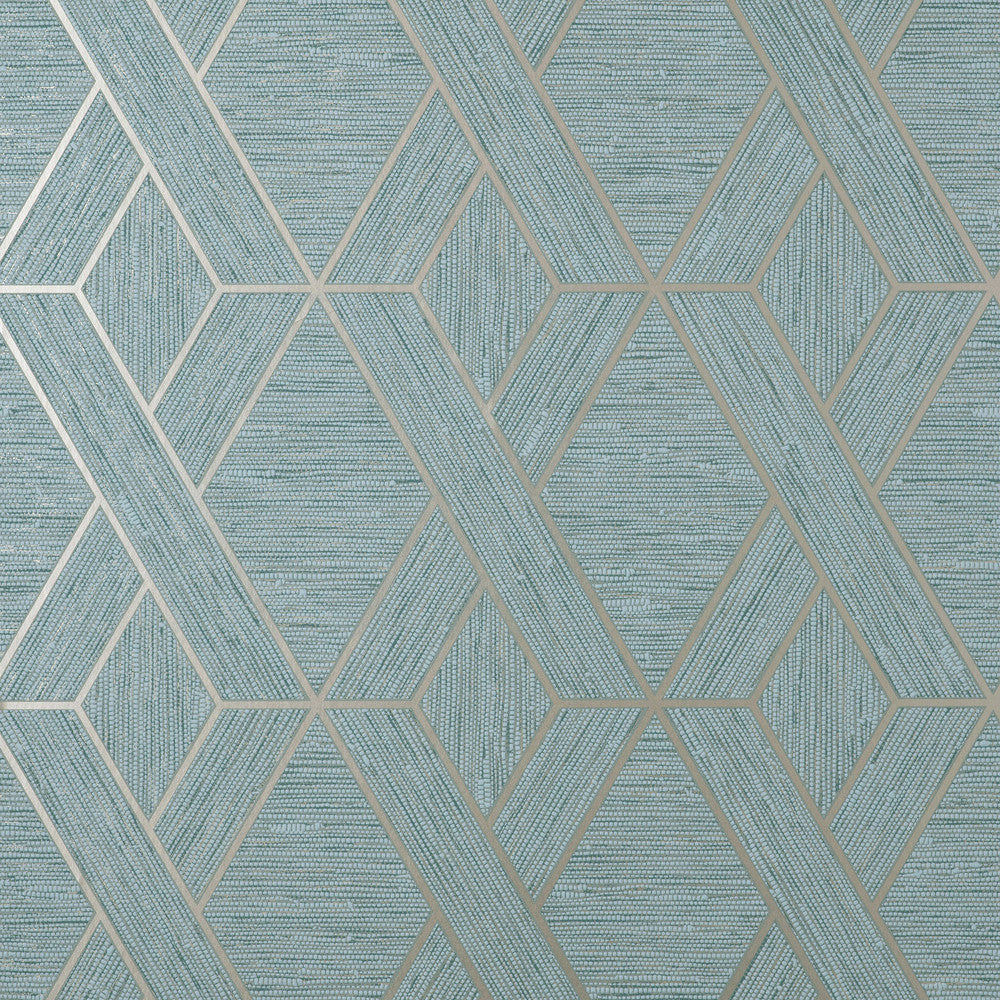 Malcolm Teal Geo Wallpaper by Fine Decor Medley Covers about 56.4 square feet Great Britain Unpasted 25.2-in repeat, straight match 20.5-in by 33-ft long roll - Fabric Carolina -