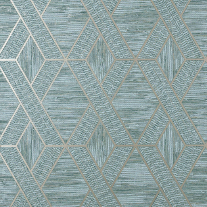 Malcolm Teal Geo Wallpaper by Fine Decor Medley Covers about 56.4 square feet Great Britain Unpasted 25.2-in repeat, straight match 20.5-in by 33-ft long roll - Fabric Carolina -