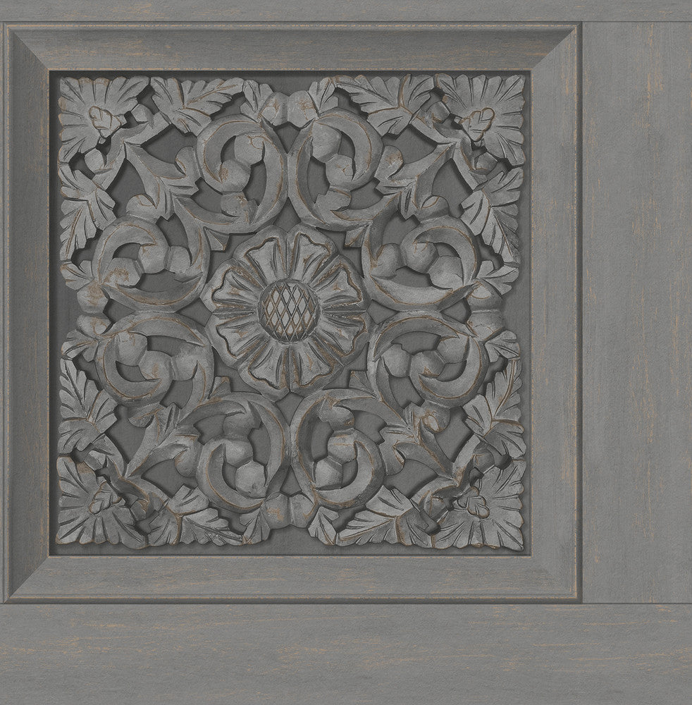 Albie Dark Grey Carved Panel Wallpaper by Fine Decor Medley Covers about 56.4 square feet 20.5-in by 33-ft long roll Unpasted 20.9 - Fabric Carolina -