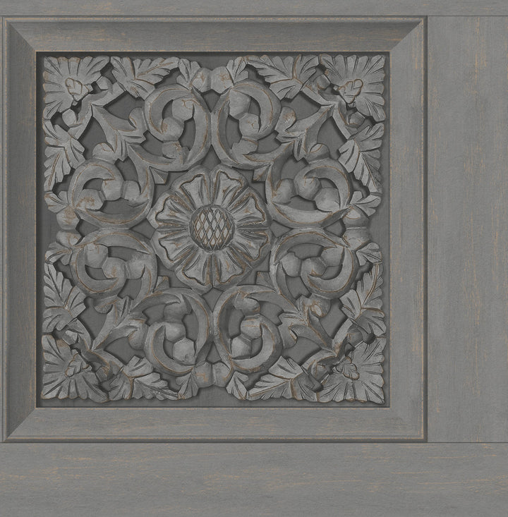 Albie Dark Grey Carved Panel Wallpaper by Fine Decor Medley Covers about 56.4 square feet 20.5-in by 33-ft long roll Unpasted 20.9 - Fabric Carolina -