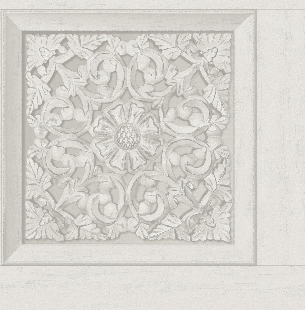 Albie Dove Carved Panel Wallpaper by Fine Decor Medley Covers about 56.4 square feet 20.5-in by 33-ft long roll Unpasted 20.9 - Fabric Carolina -