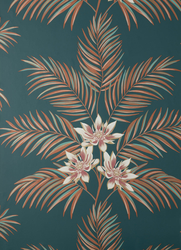 Bali Teal Palm Wallpaper by Fine Decor Medley Covers about 56.4 square feet 20.5-in by 33-ft long roll Unpasted 20.9 - Fabric Carolina -
