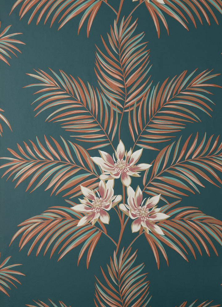 Bali Teal Palm Wallpaper by Fine Decor Medley Covers about 56.4 square feet 20.5-in by 33-ft long roll Unpasted 20.9 - Fabric Carolina -