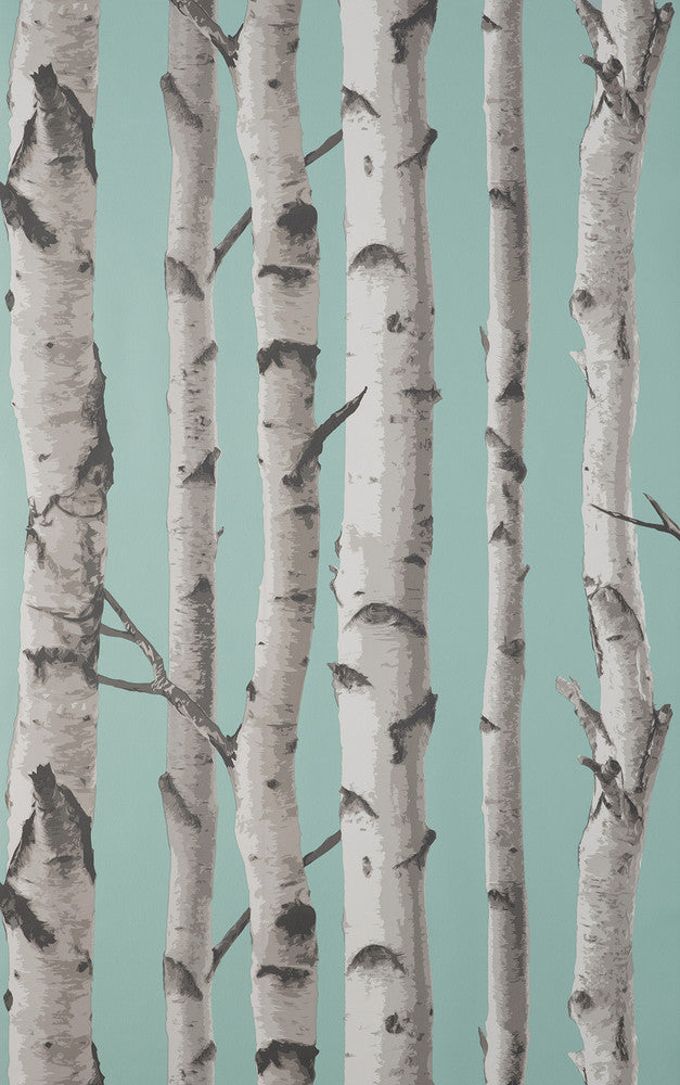Chester Aqua Birch Trees Wallpaper by Fine Decor Medley Covers about 56.4 square feet 20.5-in by 33-ft long roll Unpasted 20.9 - Fabric Carolina -