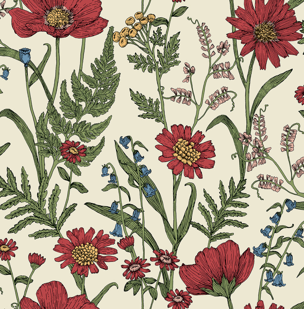 Arden Red Wild Meadow Wallpaper by Fine Decor Medley Covers about 56.4 square feet 20.5-in by 33-ft long roll Unpasted 20.9 - Fabric Carolina -