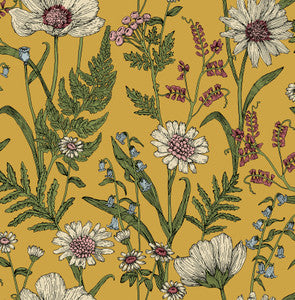 Arden Mustard Wild Meadow Wallpaper by Fine Decor