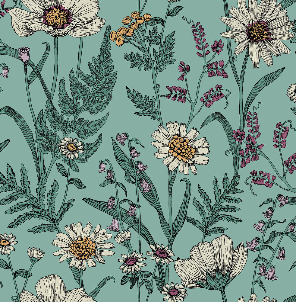 Arden Blue Wild Meadow Wallpaper by Fine Decor Medley Covers about 56.4 square feet 20.5-in by 33-ft long roll Unpasted 20.9 - Fabric Carolina -