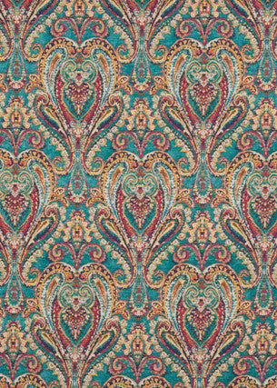 Bohemian Paisley Teal by Mulberry Fabric Mulberry Fabric Bohemian Paisley TealFabric BOHEMIAN TRAVELS VISCOSE - 81%;POLYESTER - 12%;COTTON - 7% Turkey </p><p>Repeat: H: 12.608, V: 22.852 48.462 - Fabric Carolina -