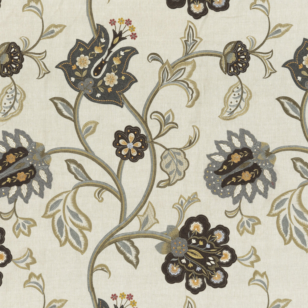 Floral Fantasy Woodsmoke by Mulberry Fabric FESTIVAL LINEN - 70%;POLYESTER - 10%;VISCOSE - 10%;WOOL - 10% India - Horizontal: 25.019 and Vertical: 29.944 50.038 - Fabric Carolina -