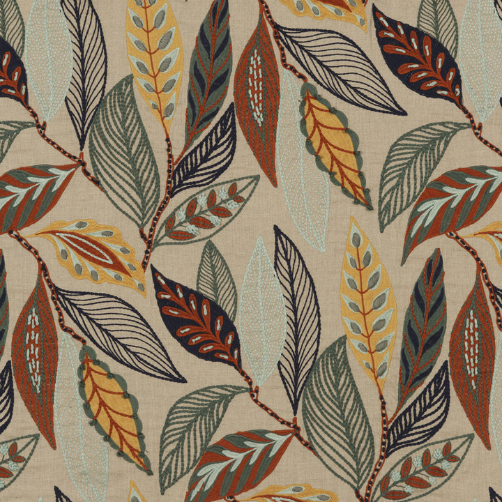 Forest Leaves Indigo/Teal by Mulberry Fabric FESTIVAL LINEN - 100% India MEDIUM Horizontal: 24.822 and Vertical: 29.944 49.644 - Fabric Carolina -