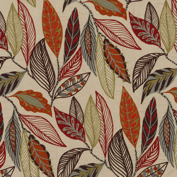 Forest Leaves Red/Plum by Mulberry Fabric FESTIVAL LINEN - 100% India MEDIUM Horizontal: 24.822 and Vertical: 29.944 49.644 - Fabric Carolina -