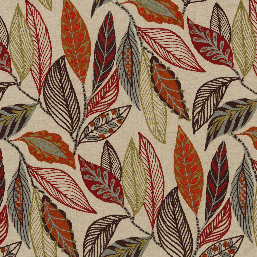Forest Leaves Red/Plum by Mulberry Fabric FESTIVAL LINEN - 100% India MEDIUM Horizontal: 24.822 and Vertical: 29.944 49.644 - Fabric Carolina -