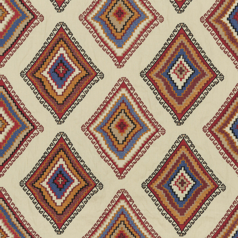 Sundance Sienna/Red/Blue by Mulberry Fabric FESTIVAL LINEN - 100% India Horizontal: 52.008 and Vertical: 14.972 52.008 - Fabric Carolina -