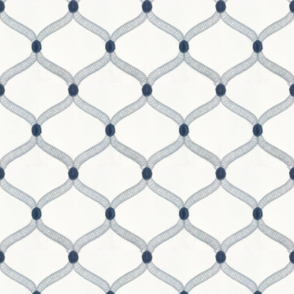 Ferry 1 Blue/White by Stout Fabric Color My Window Opal/Federal 73% Cotton 27% Polyester Rayon Embroidery INDIA FLAME RETARDANT-U.F.A.C. CLASS 1 (OR A) FLAME RETARDANT-N.F.P.A. 260A CLASS 1 CATB 117-2013 WYZENBEEK 12 000 DOUBLE RUB WEAR TEST (MEDIUM DUTY) Horizontal: 3.75 and Vertical: 4.25 52.5 in - Fabric Carolina -