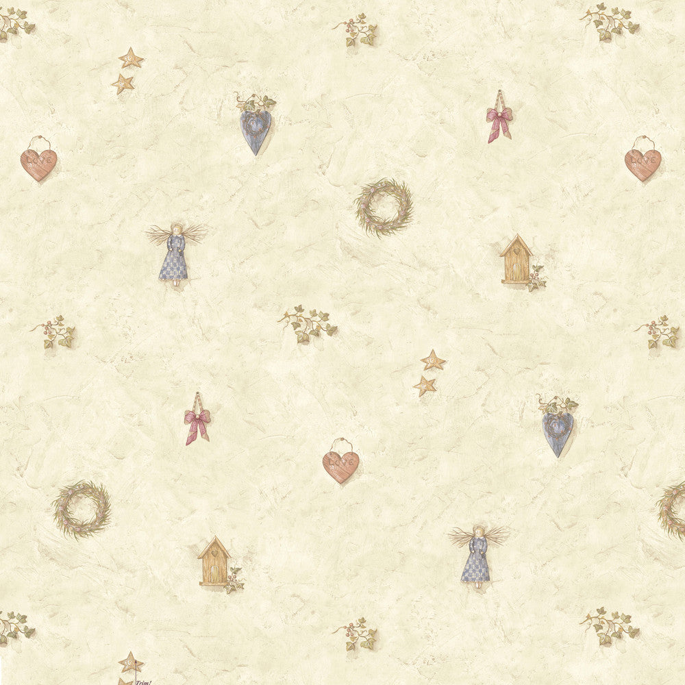 Neutral Wreath Spot Wallpaper by Chesapeake Family & Friends Vol III Covers about 56.4 square feet 20.5-in by 33-ft long roll Prepasted 20.5 - Fabric Carolina -