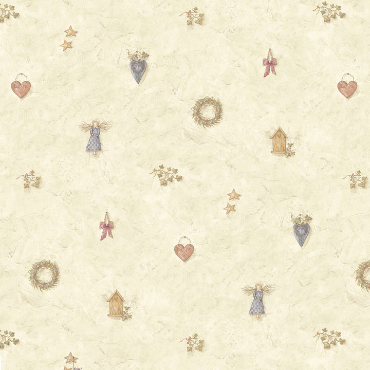 Neutral Wreath Spot Wallpaper by Chesapeake Family & Friends Vol III Covers about 56.4 square feet 20.5-in by 33-ft long roll Prepasted 20.5 - Fabric Carolina -