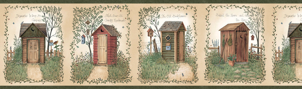 Neutral Neutral Outhouses Wallpaper by Chesapeake Family & Friends Vol III Covers about 8.6 square feet 6.87-in by 15-ft long roll Prepasted 0 - Fabric Carolina -