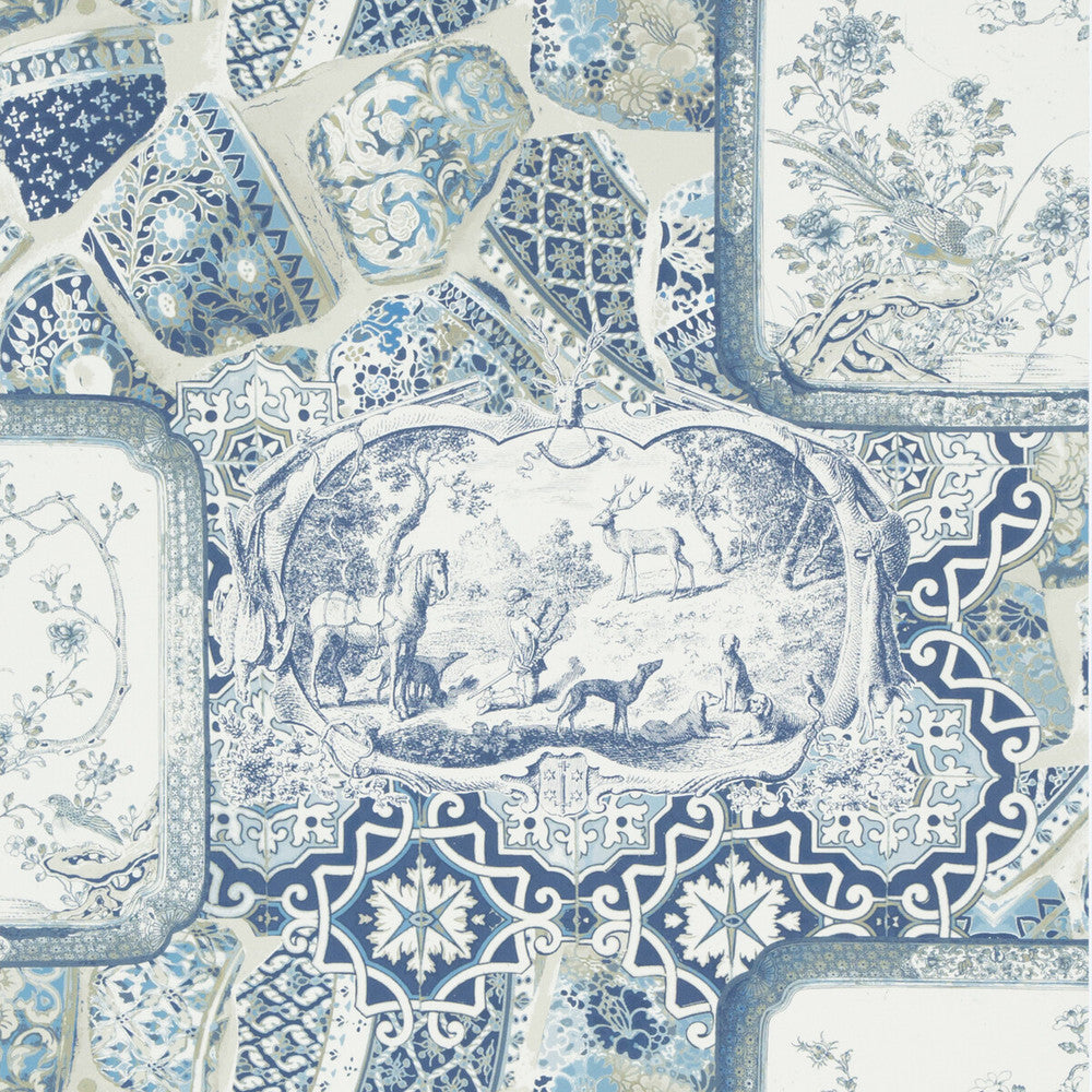 Mulberry China Indigo by Mulberry Wallcovering BOHEMIAN ROMANCE PAPER - 100% United Kingdom Horizontal: and Vertical: 26.989 26.989 - Fabric Carolina -
