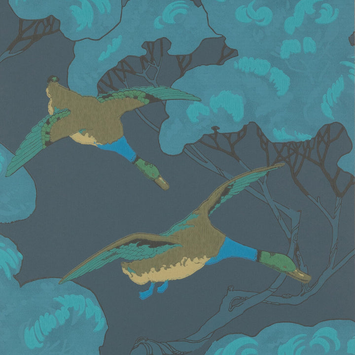 Flying Ducks Indigo by Mulberry Wallcovering MODERN COUNTRY PAPER - 100% United Kingdom - Horizontal: 20.488 and Vertical: 20.882 20.488 - Fabric Carolina -