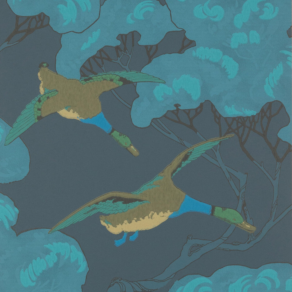 Flying Ducks Indigo by Mulberry Wallcovering MODERN COUNTRY PAPER - 100% United Kingdom Horizontal: 20.488 and Vertical: 20.882 20.488 - Fabric Carolina -