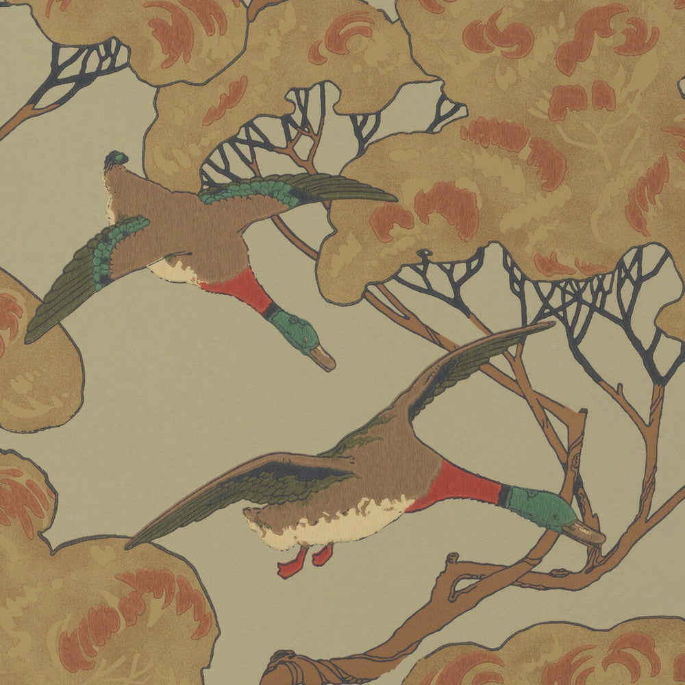 Flying Ducks Sky/Moss by Mulberry Wallcovering Mulberry Wallcovering Flying Ducks Sky/MossWallcovering MODERN COUNTRY NON WOVEN - 100% United Kingdom </p><p>Repeat: H: 20.488, V: 20.882 20.488 - Fabric Carolina -