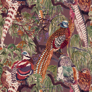 Game Birds Red/Plum by Mulberry Wallcovering