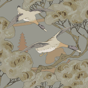 Grand Flying Ducks Grey/Blue by Mulberry Wallcovering