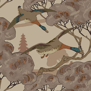 Grand Flying Ducks Plum by Mulberry Wallcovering